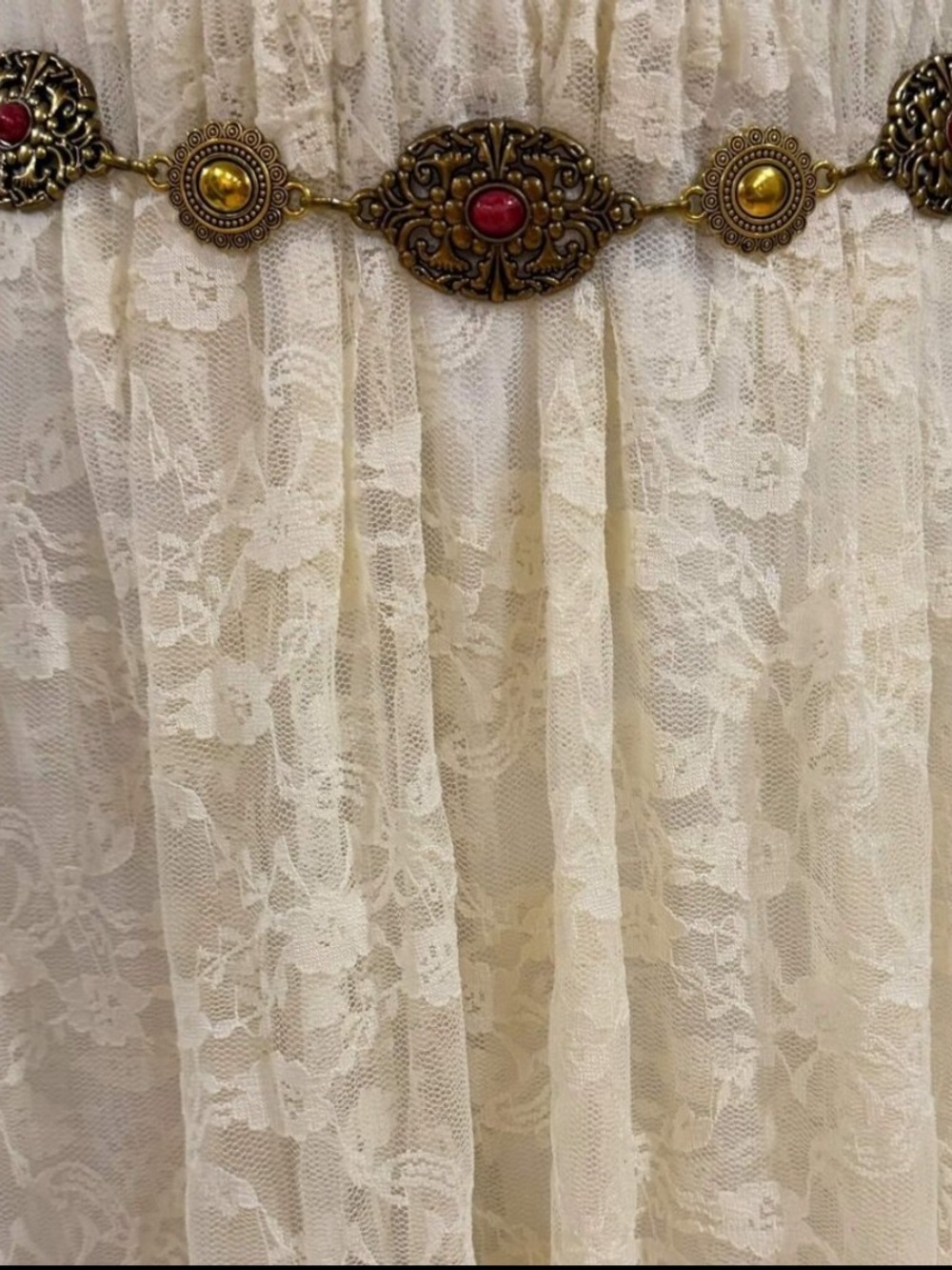 Gold Antique Red Stone Chain Concho Belt Boho Western Gothic NWT - Picture 4 of 4
